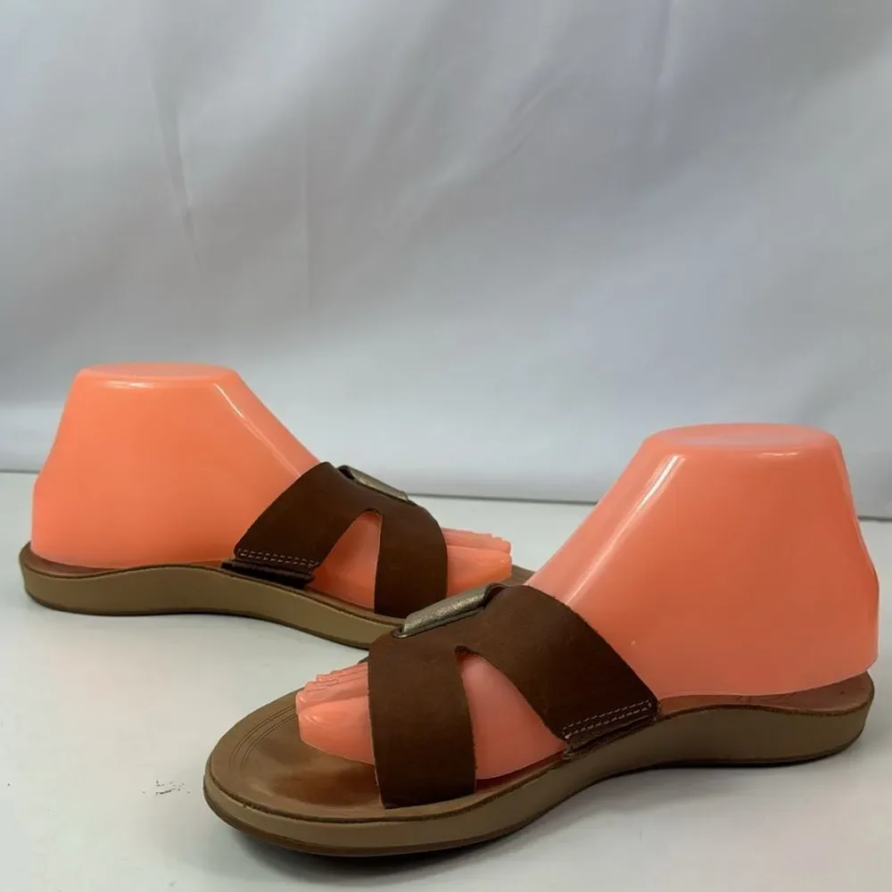 OLUKAI Nonohe Olu Golden Brown Leather Slide Women’s Sandals